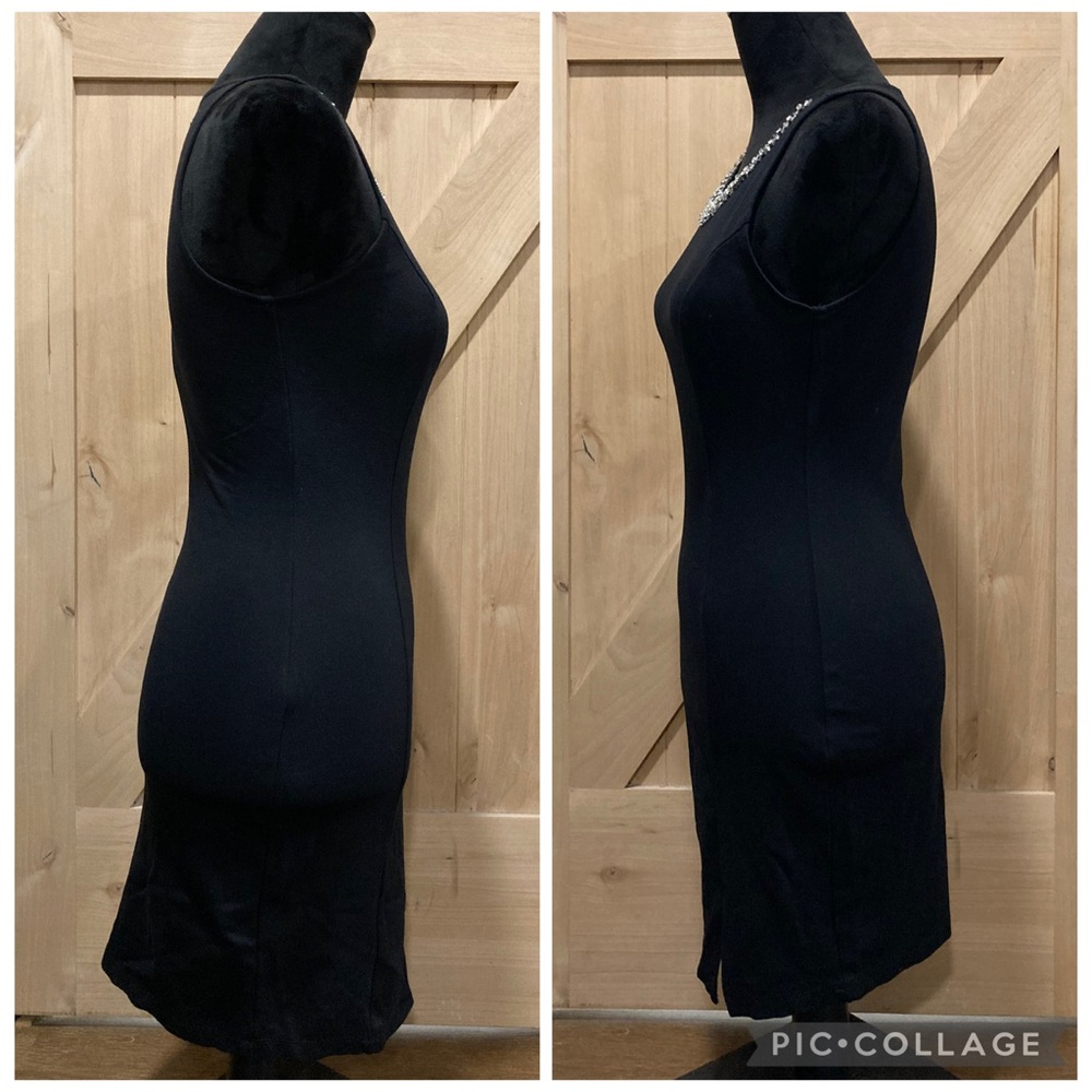 Elegant Little Black Dress with Rhinestone Beaded Neckline Medium - Picture 3 of 13